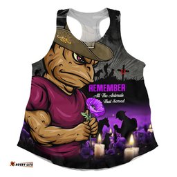 Queensland Maroons Women Racerback Singlet Anzac Day Purple Poppy And Animals That Served