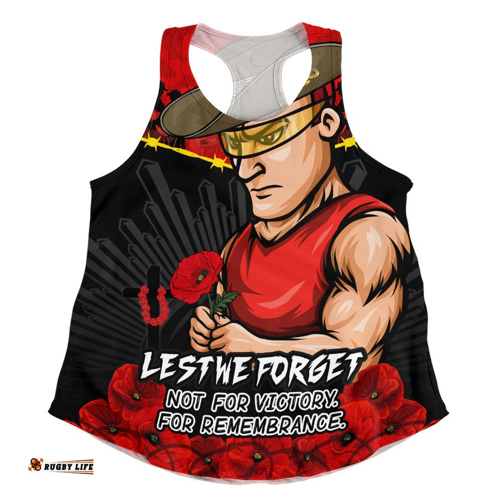 Gold Coast SUNS Women Racerback Singlet ANZAC Day Not For Victory For Remembrance