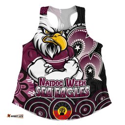 Manly Warringah Sea Eagles Women Racerback Singlet NAIDOC Week 50 Years Of Deadly Indigenous Pattern