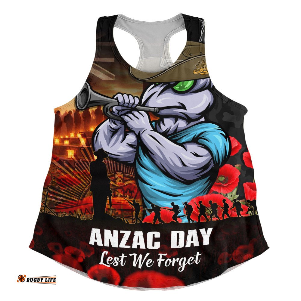 New South Wales Blues Women Racerback Singlet Anzac Day Rising Dawn Ceremony Lest We Forget Courage