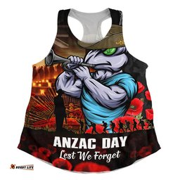 New South Wales Blues Women Racerback Singlet Anzac Day Rising Dawn Ceremony Lest We Forget Courage