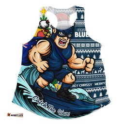 Carlton Women Racerback Singlet Christmas Holiday Santa Rides The Waves