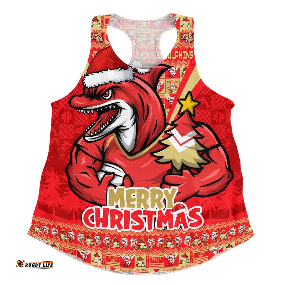 Redcliffe Dolphins Women Racerback Singlet Merry Christmas Festive Spirit Edition
