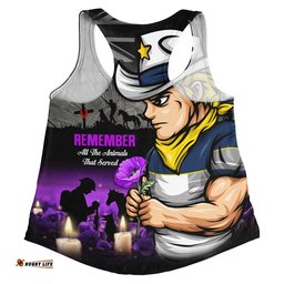 North Queensland Cowboys Women Racerback Singlet Anzac Day Purple Poppy And Animals That Served