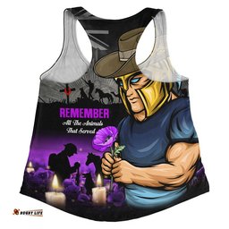 Gold Coast Titans Women Racerback Singlet Anzac Day Purple Poppy And Animals That Served