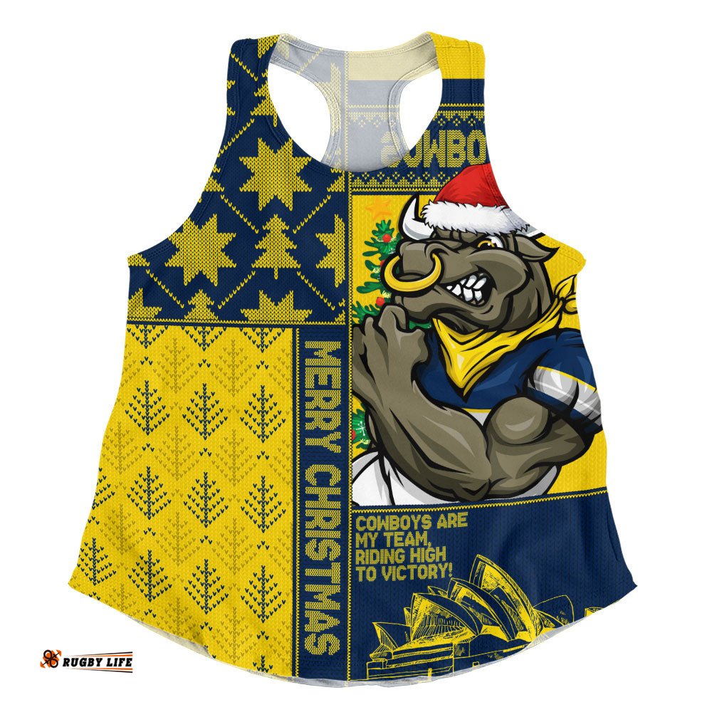 North Queensland Cowboys Women Racerback Singlet Christmas Magic Knit Style Winter Glow