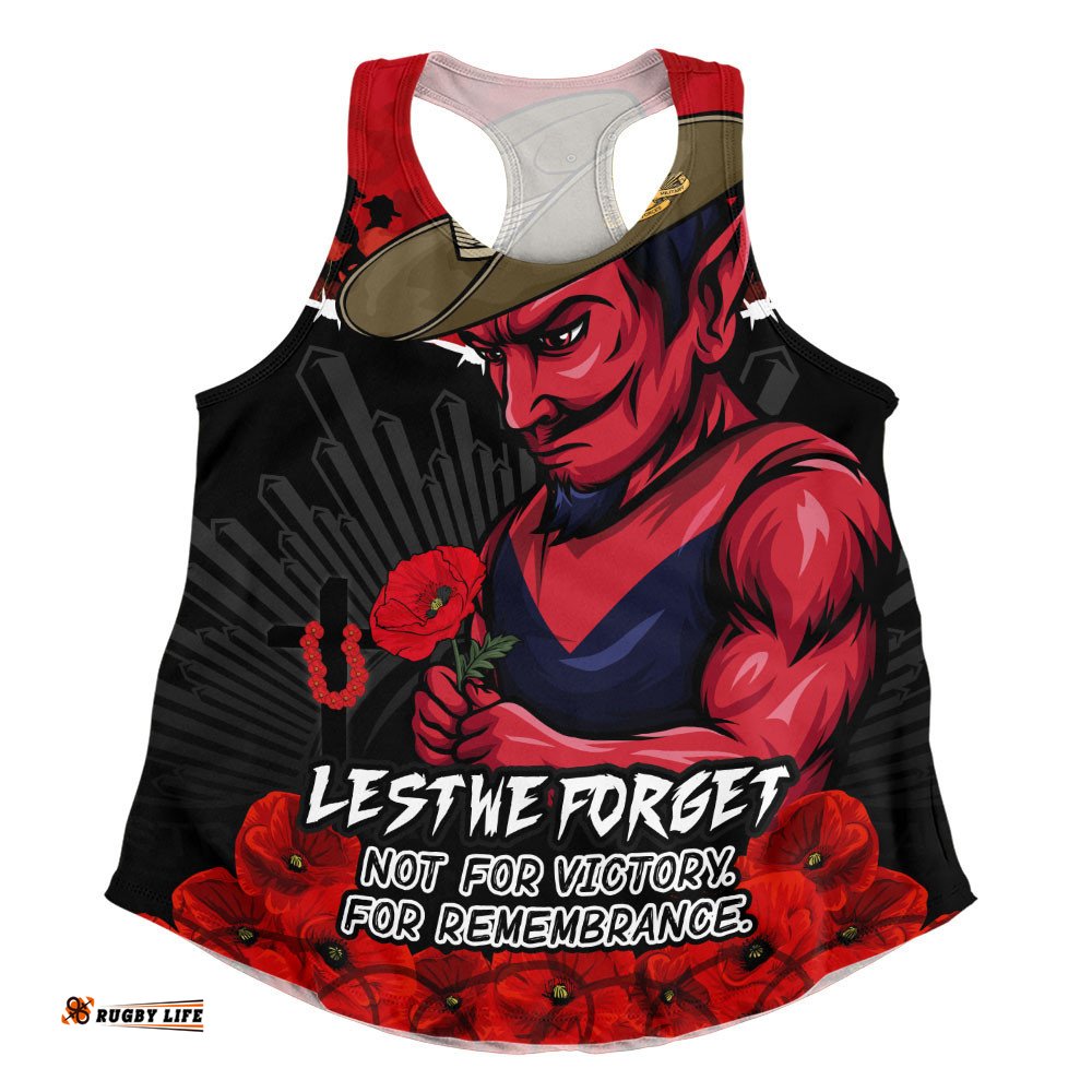 Melbourne Women Racerback Singlet ANZAC Day Not For Victory For Remembrance