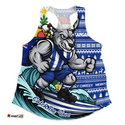 North Melbourne Women Racerback Singlet Christmas Holiday Santa Rides The Waves