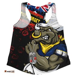 North Queensland Cowboys Women Racerback Singlet Anzac Remembrance Of The Fallen