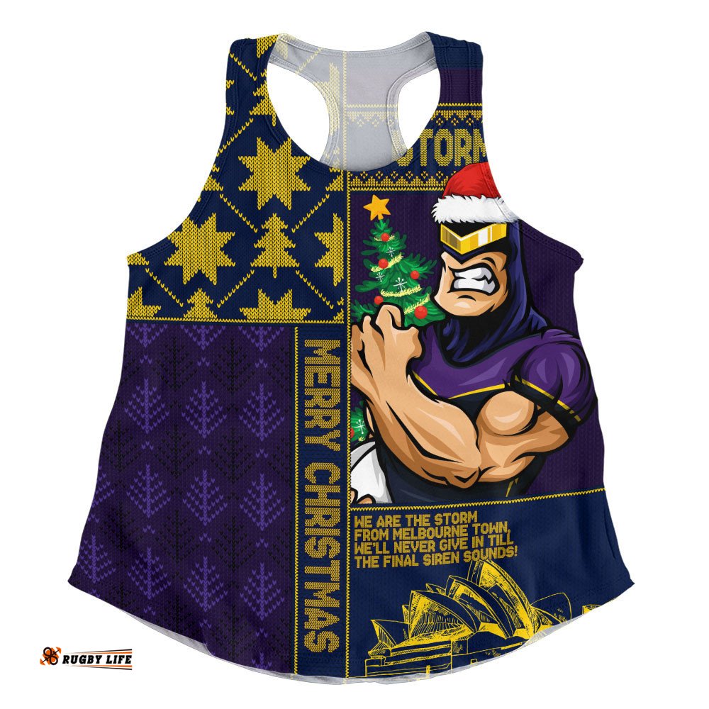 Melbourne Storm Women Racerback Singlet Christmas Magic Knit Style Winter Glow