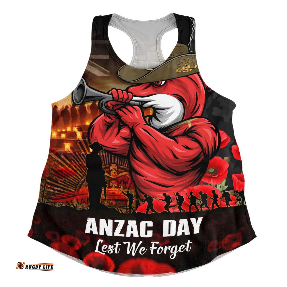 Redcliffe Dolphins Women Racerback Singlet Anzac Day Rising Dawn Ceremony Lest We Forget Courage