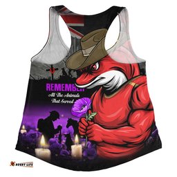 Redcliffe Dolphins Women Racerback Singlet Anzac Day Purple Poppy And Animals That Served