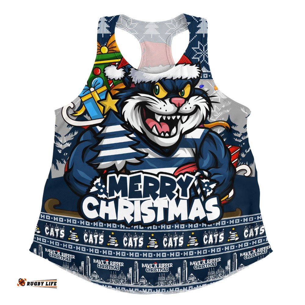 Geelong Cats Women Racerback Singlet Festive Holiday Merry Christmas Vibe