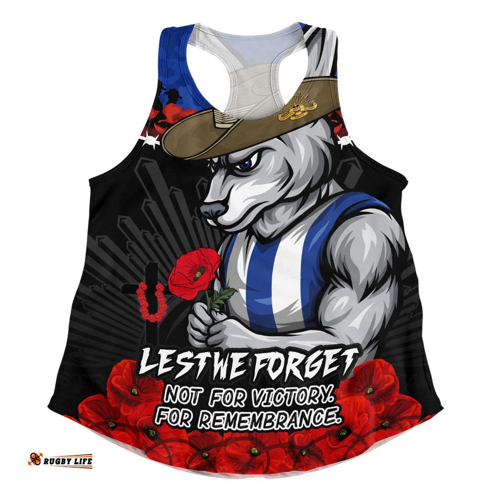 North Melbourne Women Racerback Singlet ANZAC Day Not For Victory For Remembrance