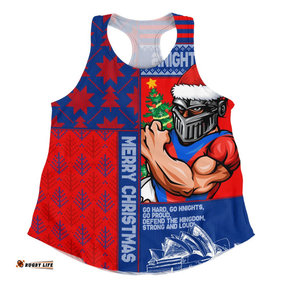 Newcastle Knights Women Racerback Singlet Christmas Magic Knit Style Winter Glow