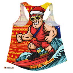 Gold Coast SUNS Women Racerback Singlet Christmas Holiday Santa Rides The Waves