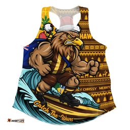 Hawthorn Women Racerback Singlet Christmas Holiday Santa Rides The Waves
