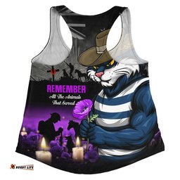 Geelong Cats Women Racerback Singlet Anzac Day In Memory Of Animals That Served