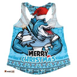 Cronulla-Sutherland Sharks Women Racerback Singlet Merry Christmas Festive Spirit Edition