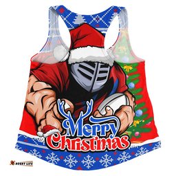 Newcastle Knights Women Racerback Singlet Merry Christmas Game Day Knit Style Team Edition