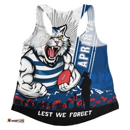 Geelong Cats Women Racerback Singlet Anzac Day Lest We Forget Memorial