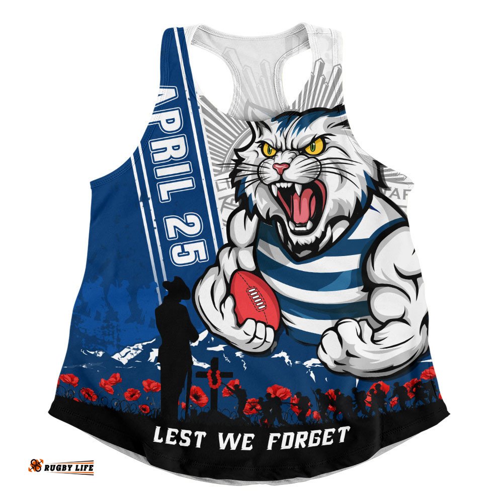 Geelong Cats Women Racerback Singlet Anzac Day Lest We Forget Memorial