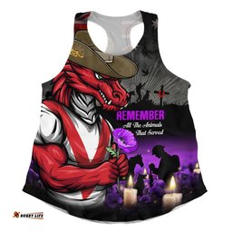 St. George Illawarra Dragons Women Racerback Singlet Anzac Day Purple Poppy And Animals That Served