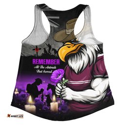 Manly Warringah Sea Eagles Women Racerback Singlet Anzac Day Purple Poppy And Animals That Served