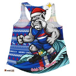 Western Bulldogs Women Racerback Singlet Christmas Holiday Santa Rides The Waves