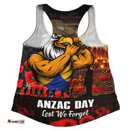 West Coast Eagles Women Racerback Singlet ANZAC Day Lest We Forget Red Poppy And Honor The Brave Tribute