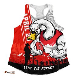 Sydney Swans Women Racerback Singlet Anzac Day Lest We Forget Memorial