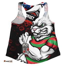 South Sydney Rabbitohs Women Racerback Singlet Anzac Remembrance Of The Fallen