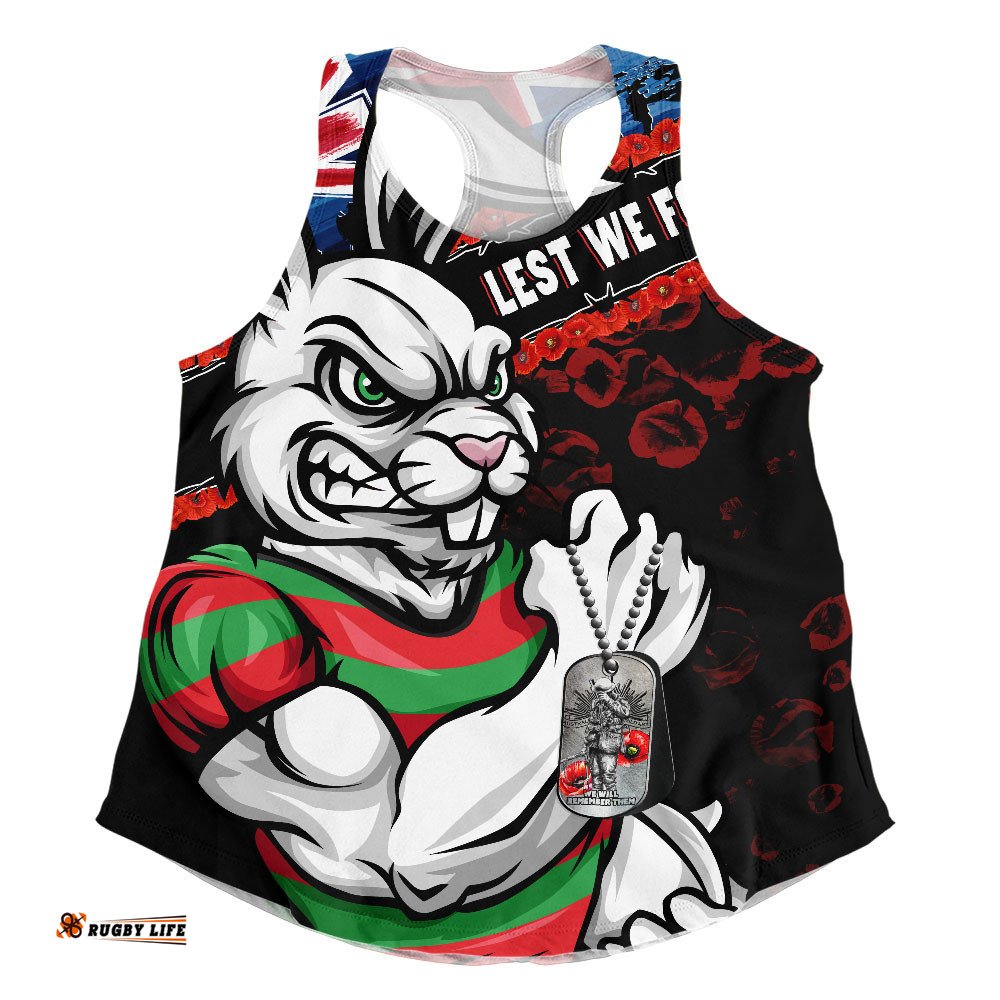 South Sydney Rabbitohs Women Racerback Singlet Anzac Remembrance Of The Fallen