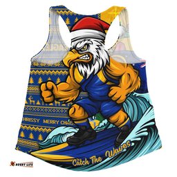 West Coast Eagles Women Racerback Singlet Christmas Holiday Santa Rides The Waves