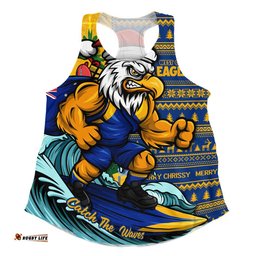 West Coast Eagles Women Racerback Singlet Christmas Holiday Santa Rides The Waves