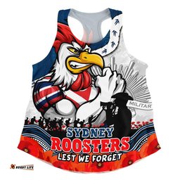 Sydney Roosters Women Racerback Singlet Anzac Day Remembrance Of Courage Loyalty Valor