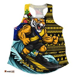 Richmond Women Racerback Singlet Christmas Holiday Santa Rides The Waves