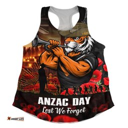 Wests Tigers Women Racerback Singlet Anzac Day Rising Dawn Ceremony Lest We Forget Courage