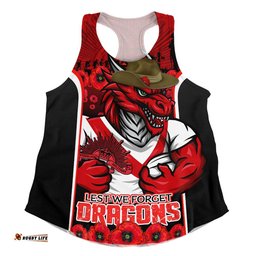 St. George Illawarra Dragons Women Racerback Singlet Lest We Forget In Honor And Remembrance