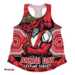 St. George Illawarra Dragons Women Racerback Singlet Anzac Day Pride Of Service Eternal Memory