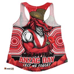 St. George Illawarra Dragons Women Racerback Singlet Anzac Day Pride Of Service Eternal Memory