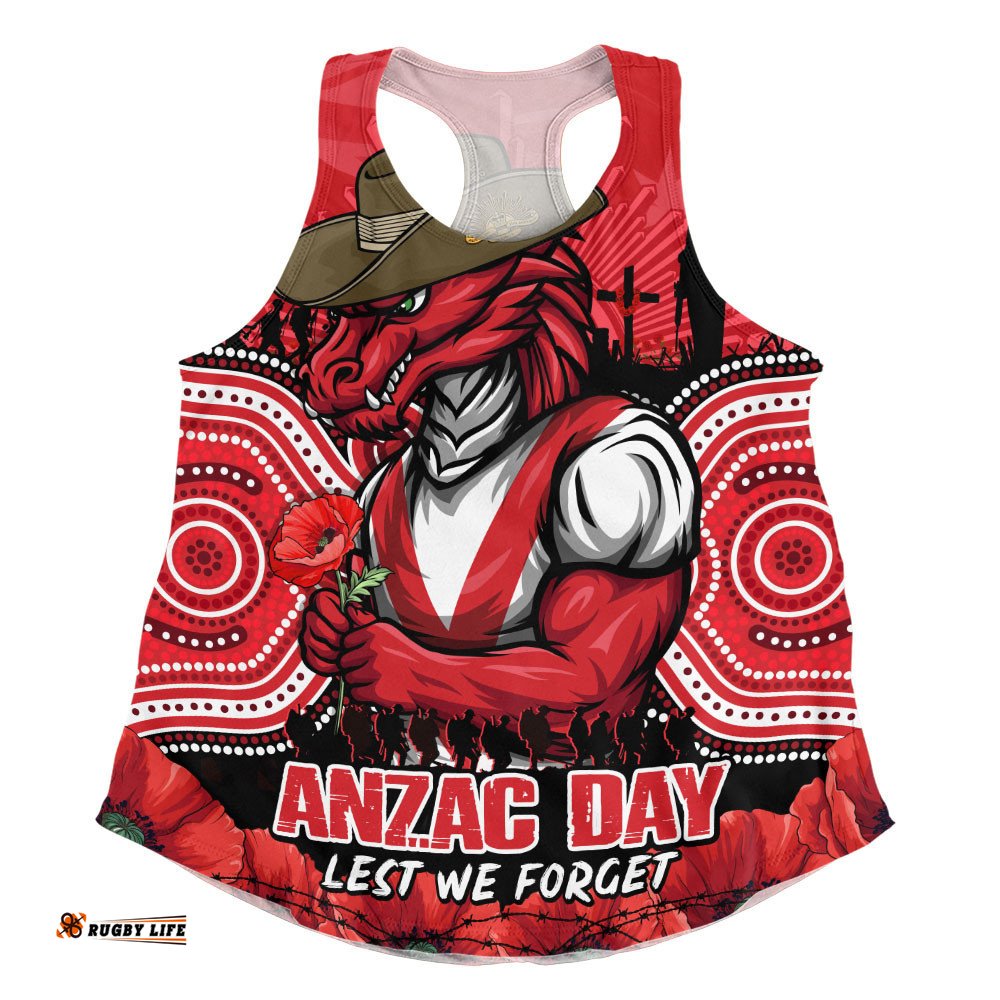 St. George Illawarra Dragons Women Racerback Singlet Anzac Day Pride Of Service Eternal Memory