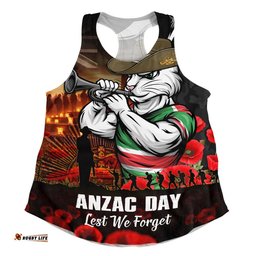 South Sydney Rabbitohs Women Racerback Singlet Anzac Day Rising Dawn Ceremony Lest We Forget Courage