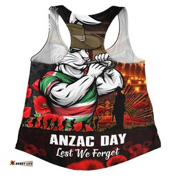 South Sydney Rabbitohs Women Racerback Singlet Anzac Day Rising Dawn Ceremony Lest We Forget Courage