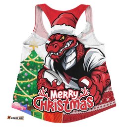 St. George Illawarra Dragons Women Racerback Singlet Santa Scoring Touchdown On Christmas Game Day