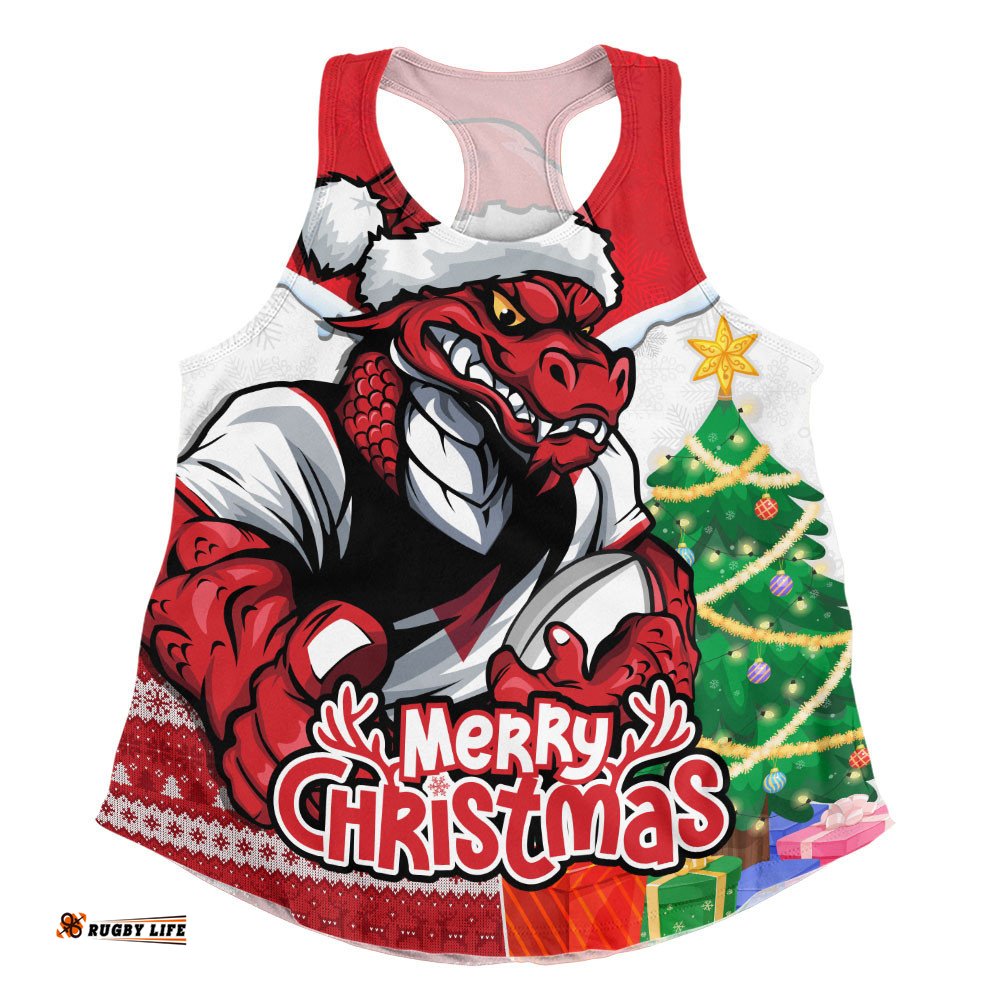 St. George Illawarra Dragons Women Racerback Singlet Santa Scoring Touchdown On Christmas Game Day