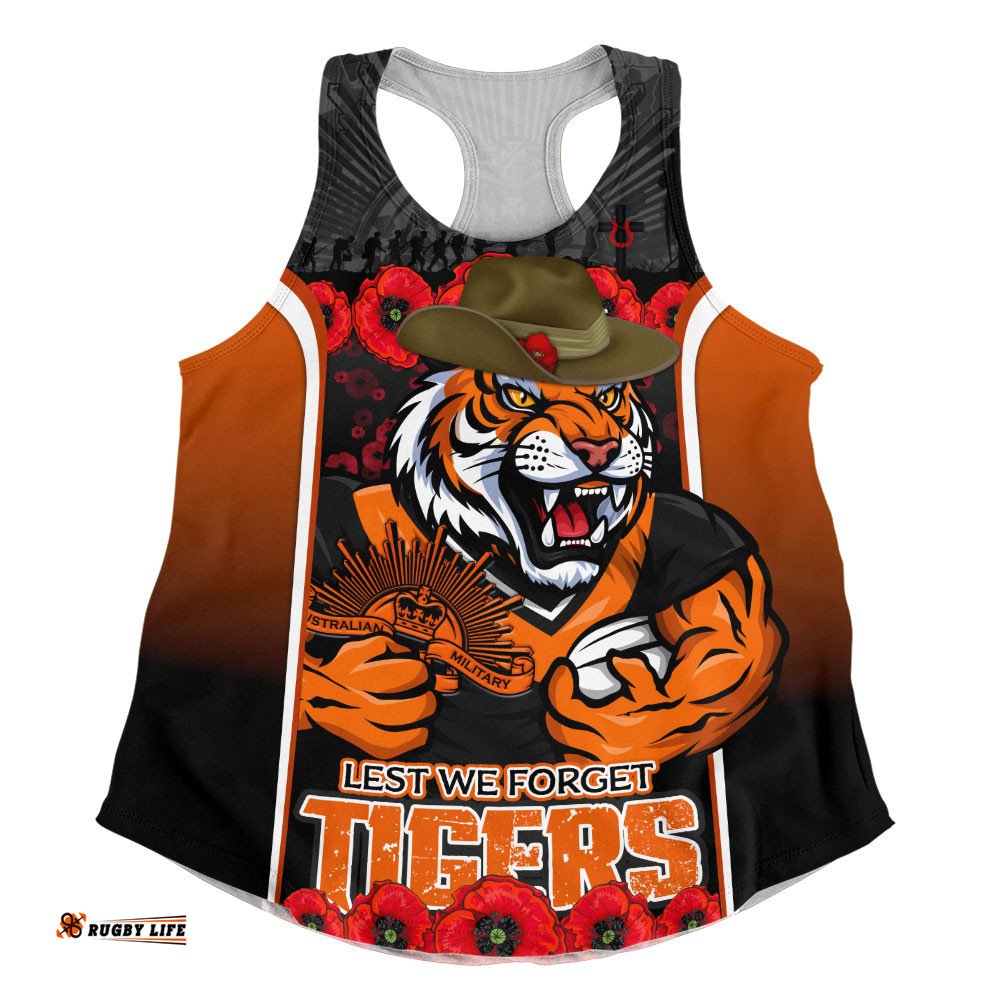 Wests Tigers Women Racerback Singlet Lest We Forget In Honor And Remembrance