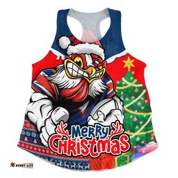 Sydney Roosters Women Racerback Singlet Santa Scoring Touchdown On Christmas Game Day