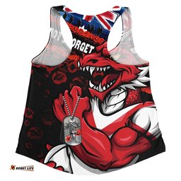 St. George Illawarra Dragons Women Racerback Singlet Anzac Remembrance Of The Fallen