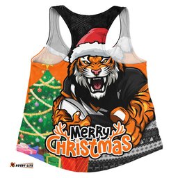 Wests Tigers Women Racerback Singlet Santa Scoring Touchdown On Christmas Game Day
